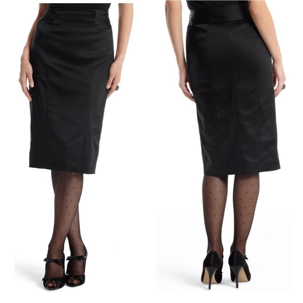 WHBM Black Duchess Satin Pencil Skirt, Size 2
